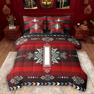 Feelyou Boho Triangle Aztec Bedding Comforter Set 7pcs Western Boho Queen Bedding Sets