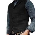thumbnail image 3 of Huresd Men V-Neck Vest with Pockets Sleeveless Office Male Dressy Vintage Waistcoat Black L, 3 of 3