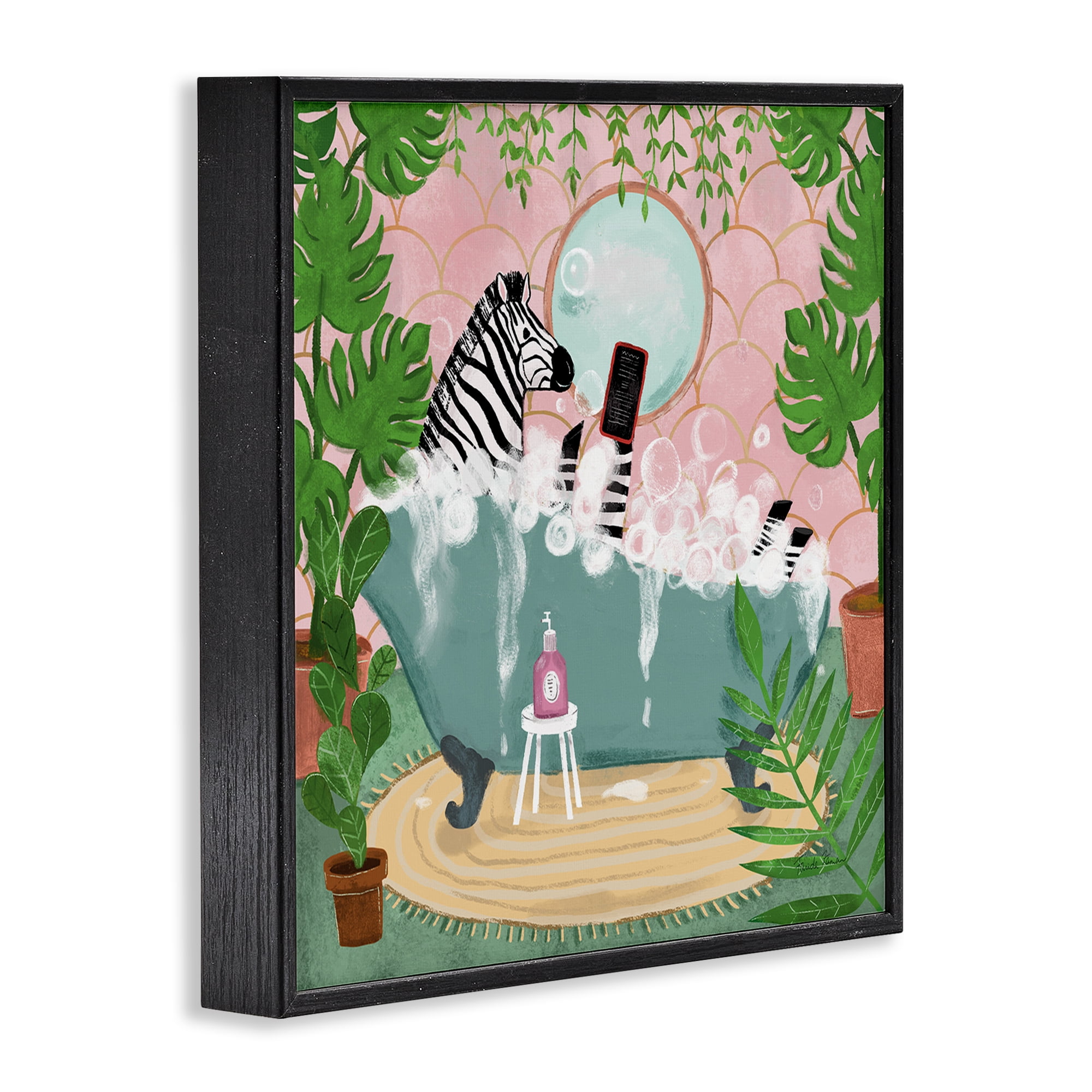 Stupell Industries Zebra Fun Bath Time Typography Painting Black Framed Art Print Wall Art, 24 x 24