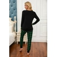 thumbnail image 4 of Pajamas for Women 2 Piece Pajama Set Long Sleeve Cotton Striped Sleepwear Ultra-Soft Pajama Pant Set(S,Green Black lattice), 4 of 5