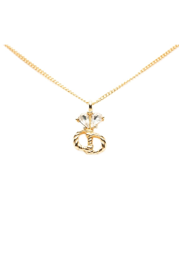 Pre-Owned Christian Dior Dior CD Logo Chain Pendant Necklace, Gold Plated Rhinestone, Women's.