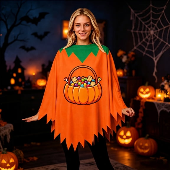 HOWPAY Halloween Capes For Adults Pumpkin Dress Up Cape Cloak Adult Role Play Fancy Costume For Masquerade Carnival Holiday Event Halloween Costumes One Size
