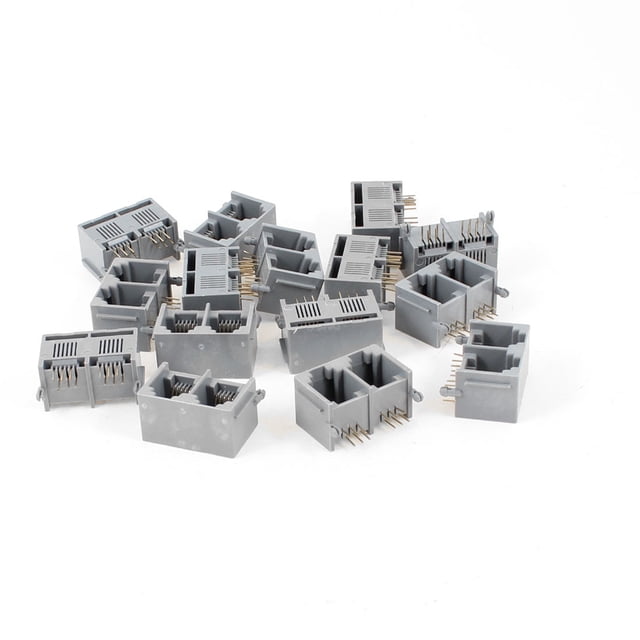 Conector modular PCB RJ12 6P6C de 15 piezas, gris, puertos duales sin blindaje