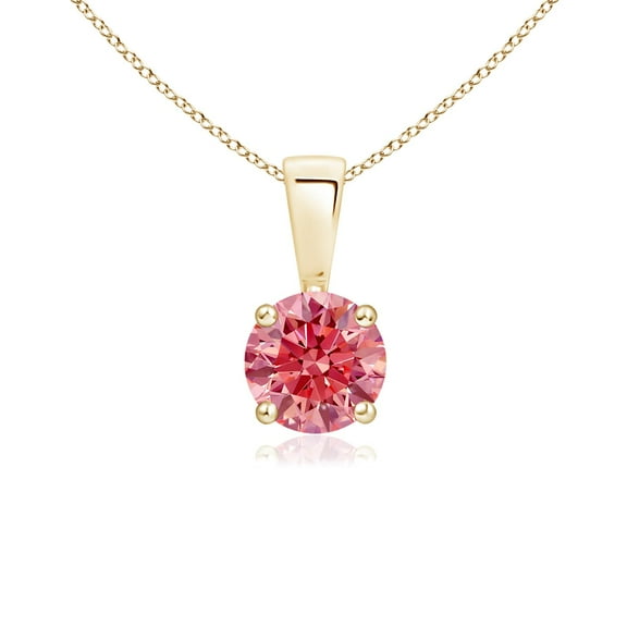 ANGARA Lab Grown Pink Diamond Solitaire Pendant for Women in 14K Yellow Gold (Size-5.1mm| Color-Fancy Intense| Clarity-VS) | Anniversary, Jewelry Gift for Women | Lab-Grown Pink Diamond Necklace