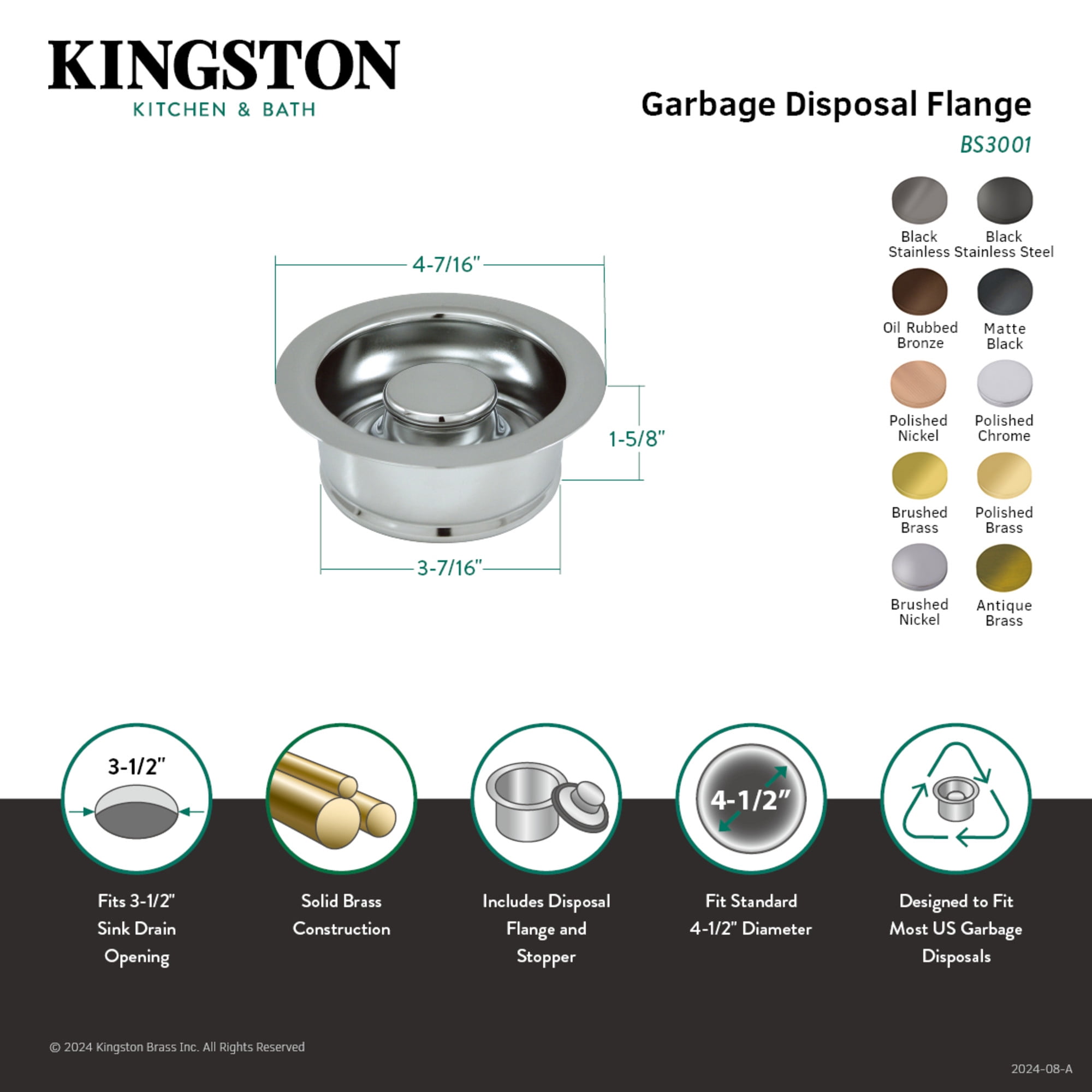 Kingston Brass BS3003 Garbage Disposal Flange in Antique Brass