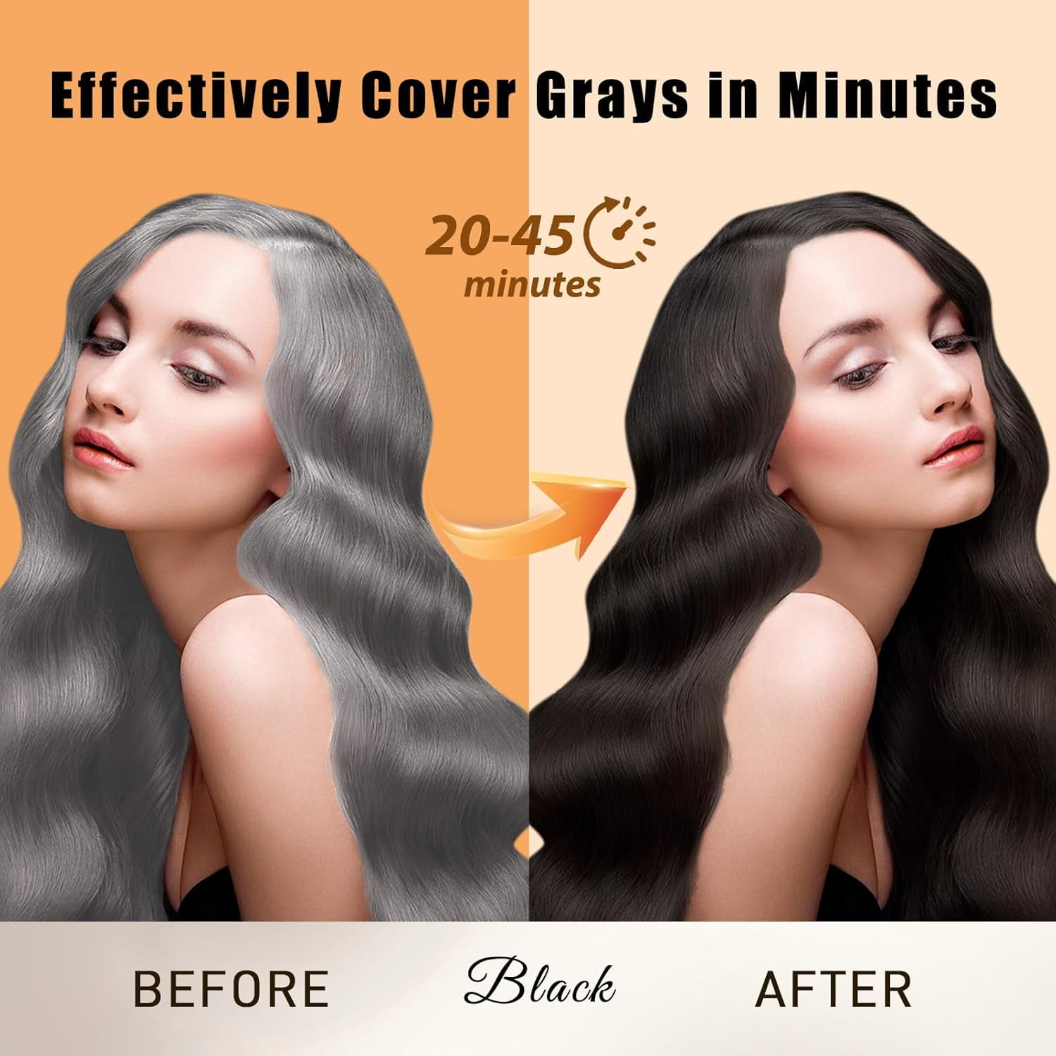 Black Hair Dye Shampoo 3 in 1, Long-Lasting Gray Coverage, Natural Black Hair Color Shampoo with Hair Masks, Easy Application Shampoo Para Canas for Women Men 16.9 Fl Oz