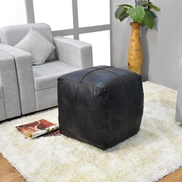 Solid Handmade Eco-Friendly Leather Square 18'' x 18'' x 18'' Vintage Blue Pouf WABBBACPF37SC03XC