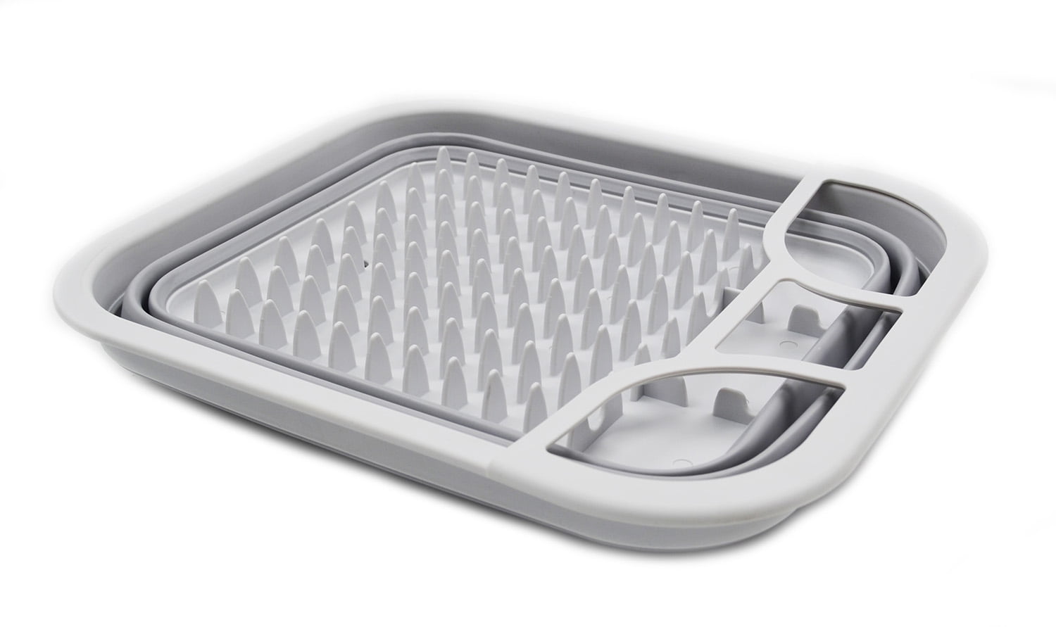SAMMART Collapsible Dish Drainer with Swivel Spout - Foldable Drying Rack - Portable Dinnerware Organizer - Space Saving Kitchen Storage Tray