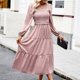 thumbnail image 4 of Vestido De Manga Farol Vestido elegante con pliegues en línea A para mujer, vestido de cintura alta, elegante vestido de viaje Ygjytge Rosa M para Mujer, 4 of 6