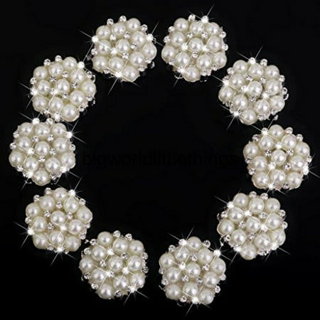 Faux Pearl Button - Winnerbeen 10pcs Rhinestone Faux Pearl Flower Embellishments Button Flatback 22mm