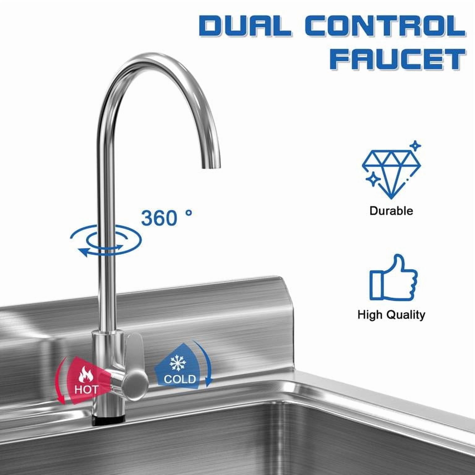 Mohsoe Freestanding Laundry Sink 60 x 60 cm, Stainless Steel Utility Sink with Deep Enlarged Basin, High Splash Guard, No Drilling Easy Assembly, for Kitchen Backyard