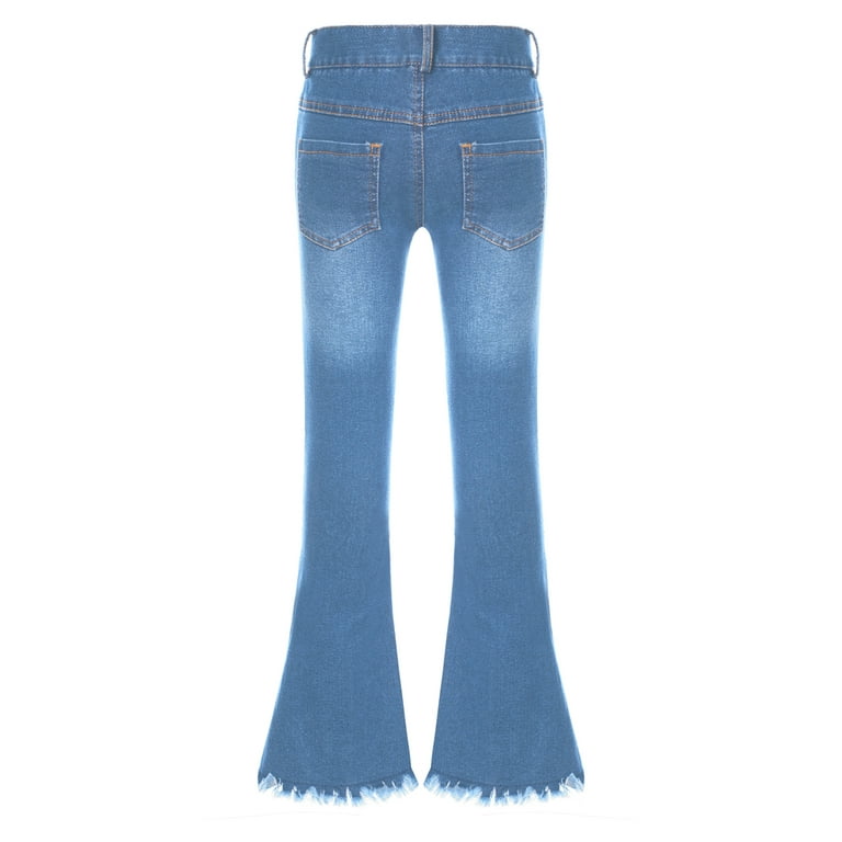 YEAHDOR Kids Girls Skinny Tassel Hem Bell Bottoms Casual Washed Boot Cut  Jeans Ripped Denim Pants Light Blue 16