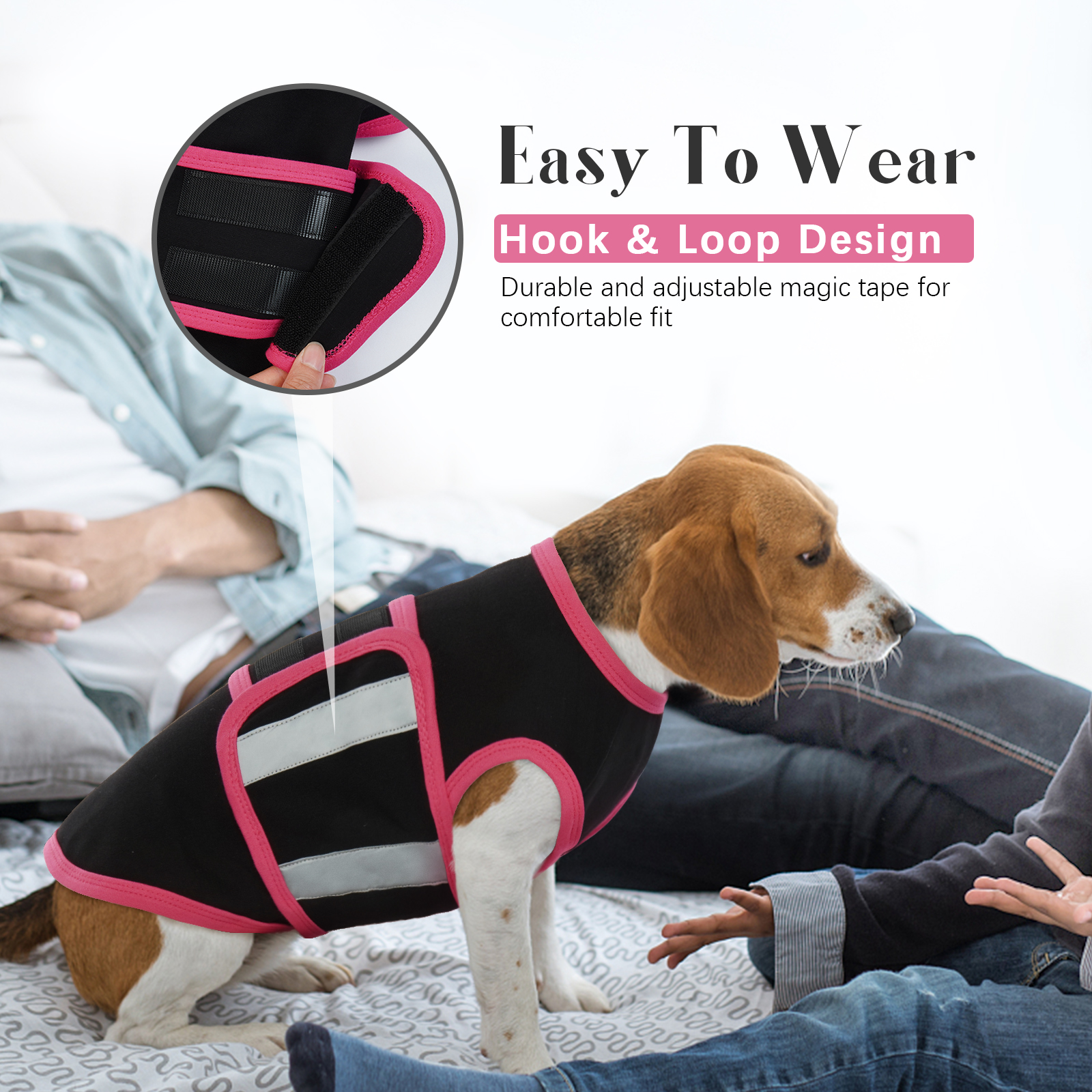 Kuoser Dog Anxiety Vest, Soft and Reflective Calming Shirt for Dogs, Breathable Pet Anxiety Jacket Wrap for Fireworks, Thunderstorms, Separation, Travel, Black, Xl