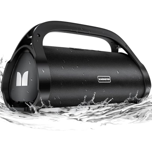 Monster Adventurer Max Boombox Altavoz Bluetooth, Altavoces Exteriores Impermeables IPX7 con subwoofer Doble, Sonido estéreo de 100 W y Graves Ricos, Altavoces inalámbricos para el hogar, Fiesta, Play