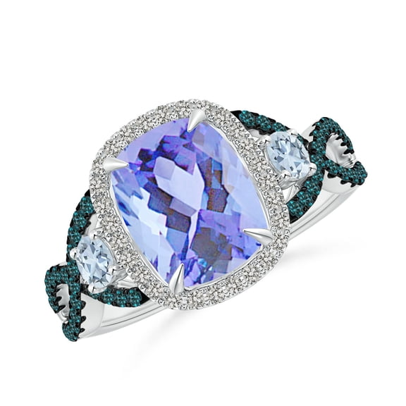 ANGARA Natural 2.45 ct Tanzanite & Aquamarine Crossover Ring with Diamond in 14K White Gold for Women (Size-9x7mm) | December Birthstone, Anniversary, Jewelry Gift for Women | Natural Tanzanite Ring