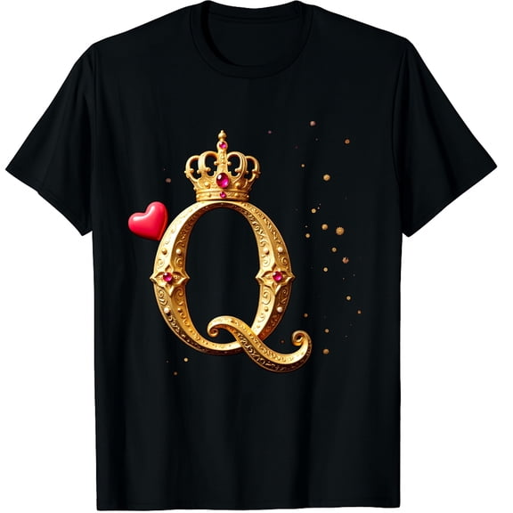 King & Queen of Hearts Crown Couple Saint Valentine's Day Graphic Black T-Shirt for Men and Women