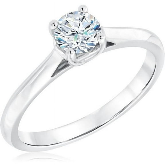 Lina Jewel 1.2 Ct Round Brilliant Cut Lab Created Diamond Women's Ring - 14K White Gold Plated Ring - Sparkling Silver Diamond Ring - Valentine's Day Gift for Her