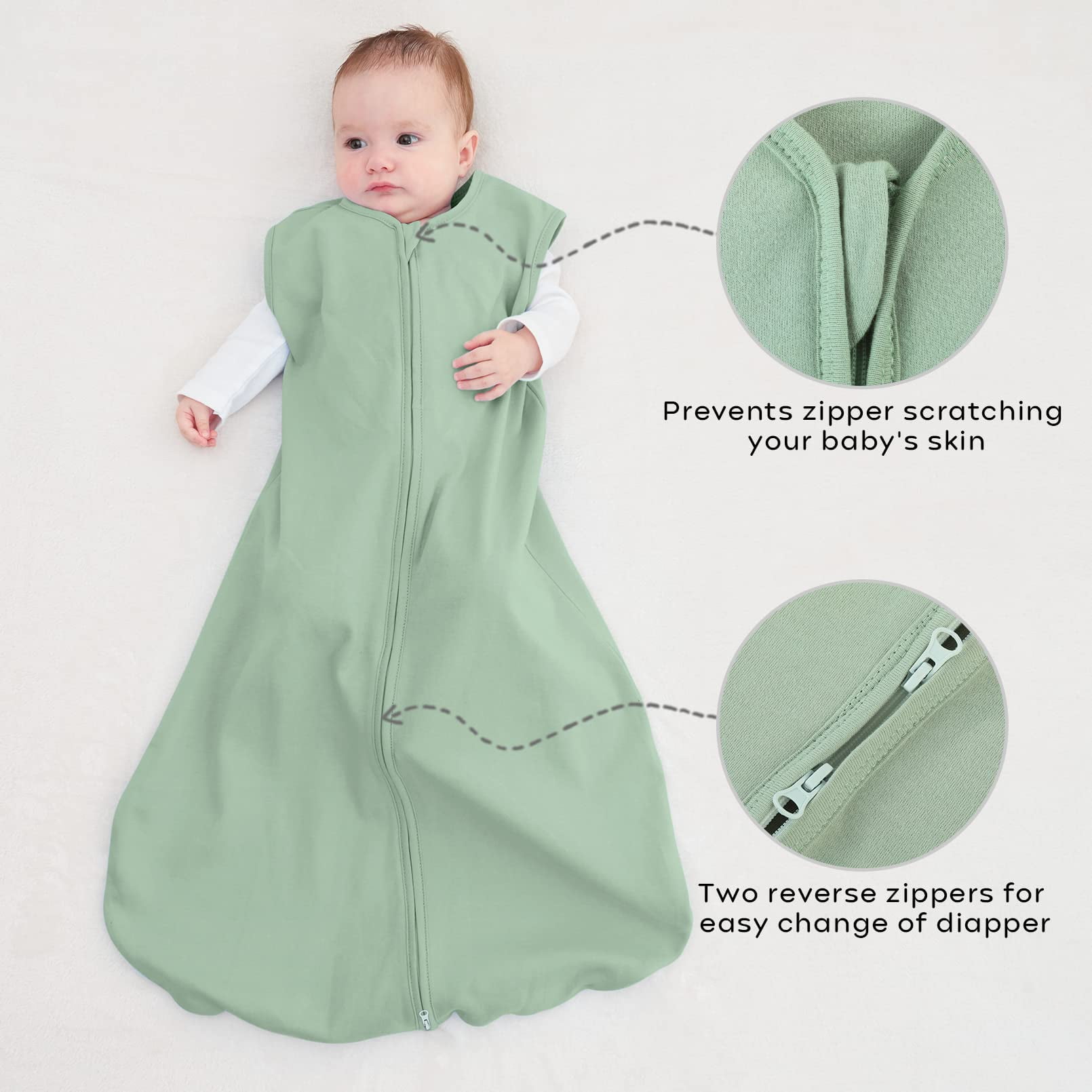 Yoofoss Baby Sleep Sack 0-6 Months Wearable Blanket for Babies 100% Organic Cotton 2-Way Zipper TOG 0.5 Toddler Sleeping Sack 3 Pack, Sleep Sacks