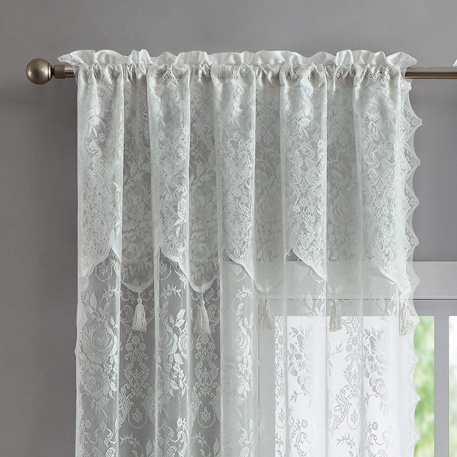Warm Home Designs Pair of Short Length 54” (W) x 63” (L) Semi Sheer Ivory Lace Curtains. L Ivory 63