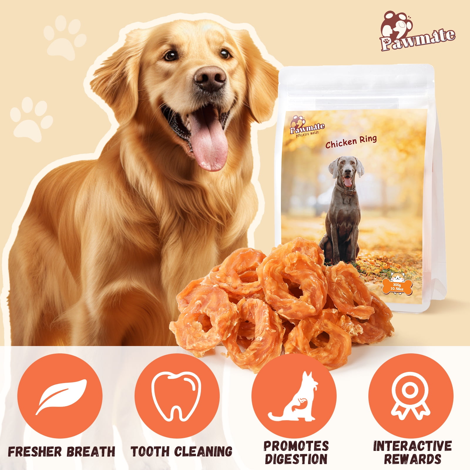 (2 pack) Pawmate Chicken Jerky Dog Treats, Chicken Jerky Rings for All Dogs, 23 ct Packet