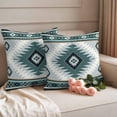 thumbnail image 2 of Teal Gray Boho Outdoor Waterproof Pillow Covers, Southwestern Ethnic Abstract Geometric Decorative Square Throw Pillowcase Sofa Cushion Sham for Patio/Couch/Chair, 24"x24" 2 Pack, 2 of 8
