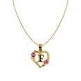 thumbnail image 1 of 14k Two-tone Gold Flower and Heart-shaped Initial 'F' Pendant with 1.2mm Rolo chain, 1 of 4