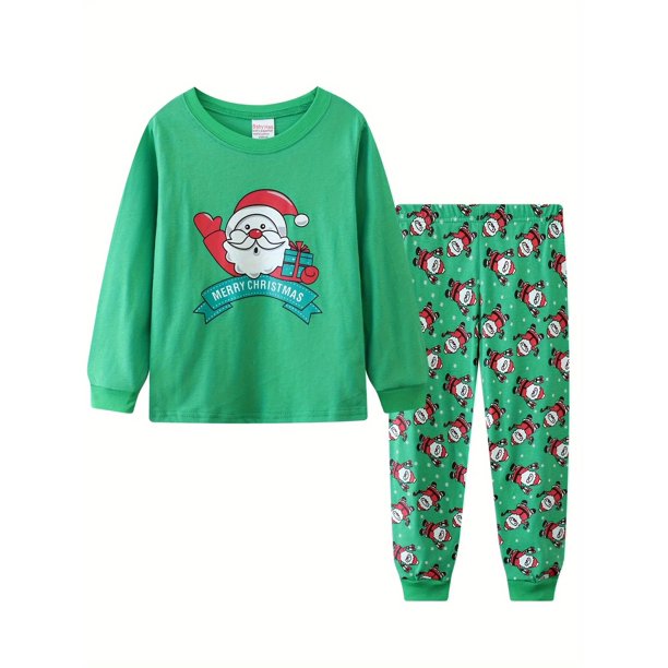 Conjunto de pijama de manga larga con estampado navideño para niñas para invierno