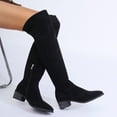 thumbnail image 4 of Tao Tao Women's Knee High Boots Flat Low Heel Slouch Pointed Toe Winter Shoes with Side Zipper Black 37, 4 of 9