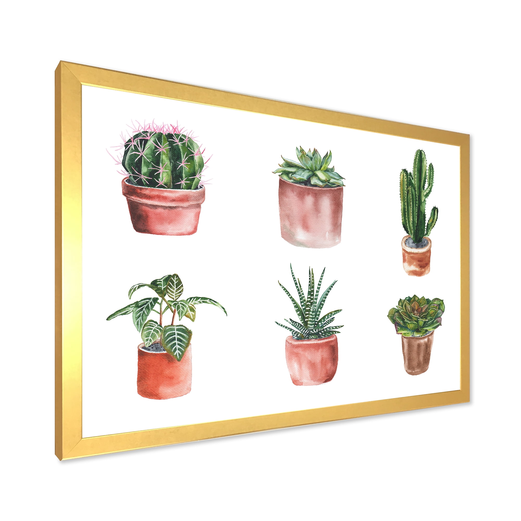 Designart 'Cactus and Succulents In A Clay Pot ' Traditional Framed Art Print