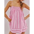 thumbnail image 4 of Women Y2k Striped Sleeveless Flowy Hem Crop Top+High Waist Lounge Shorts Set 2 Piece Sleepwear Pink S, 4 of 6