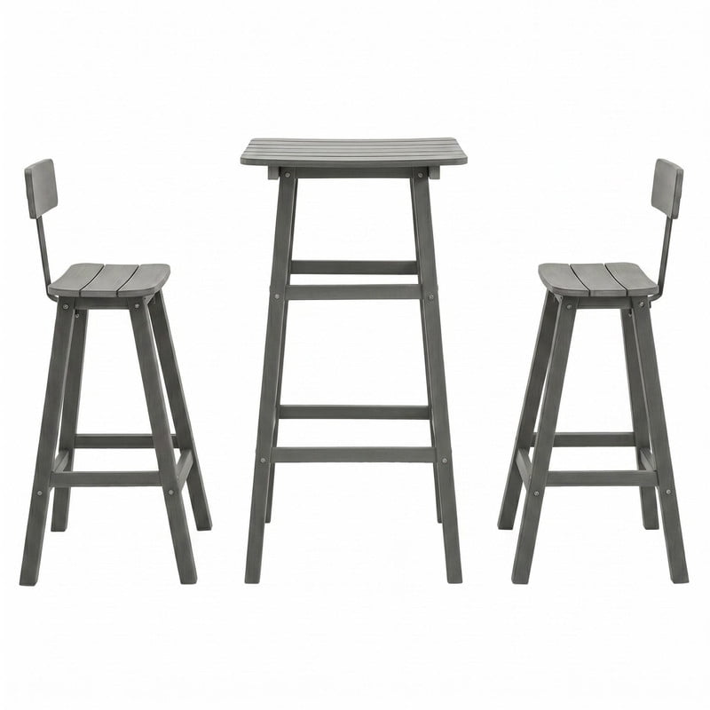3-Piece Patio HDPE Bar Table Set, Outdoor Bristro Set, Armless Stools with Footrest & Backrest