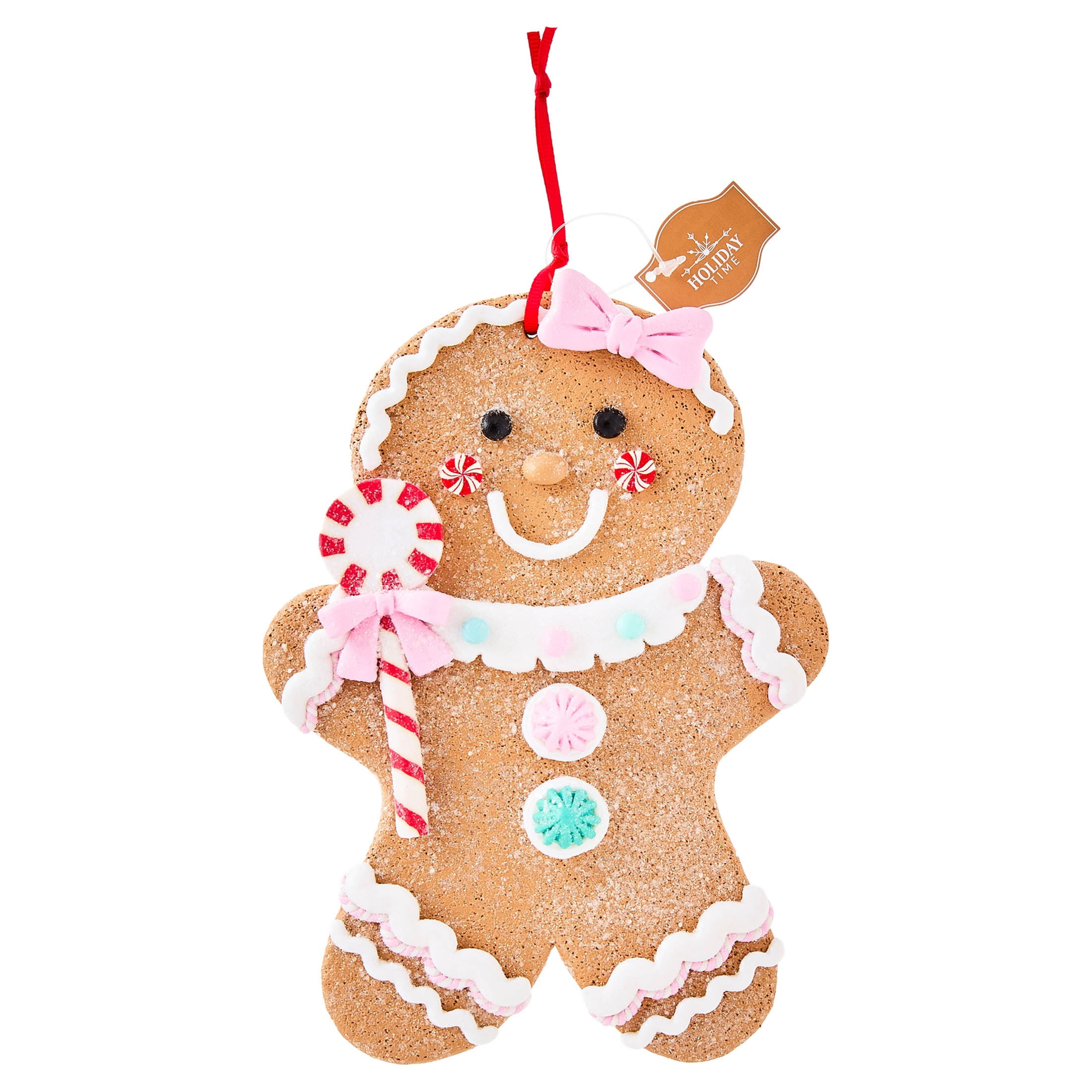 Multicolor Clay Dough Jumbo Gingerbread Girl Christmas Ornament, 7.8", by Holiday Time