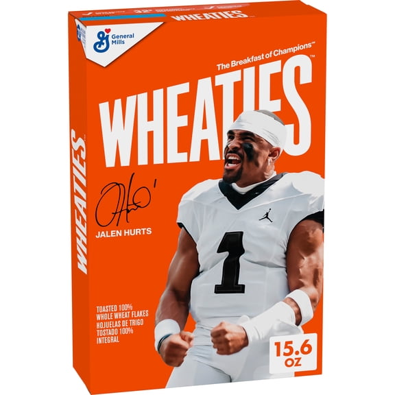 Wheaties Cereal, Breakfast of Champions, Jalen Hurts Box, 100% Whole Wheat Flakes, 15.6 oz