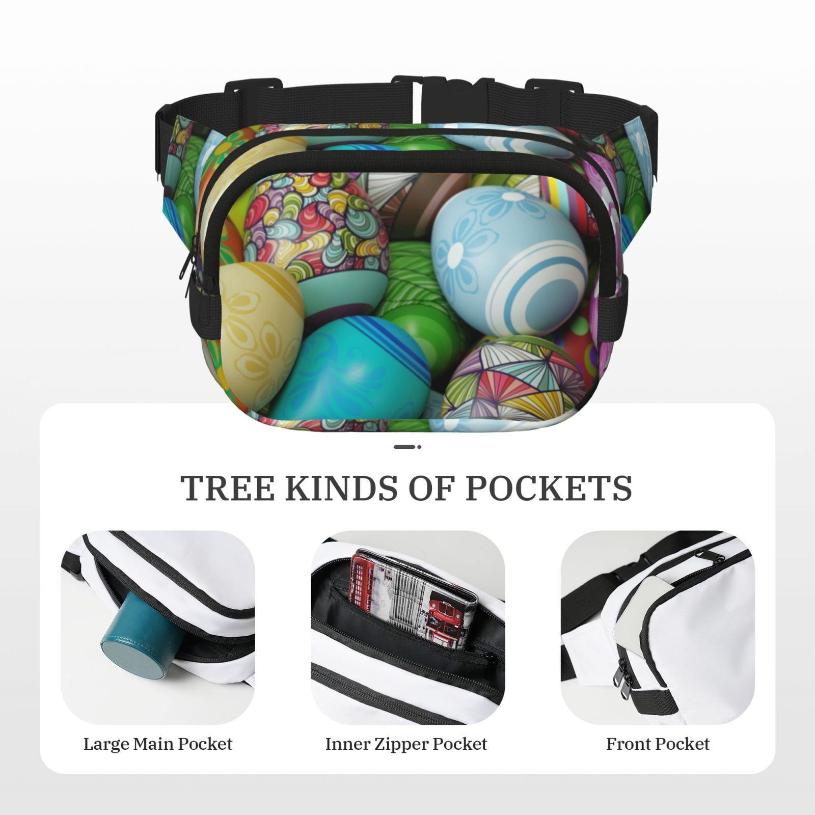 Picia Easter Egg1 Print Square Double-Layer Waist Bag Mini Adjustable Waist Belt Bag Exercise Running Travel Hiking
