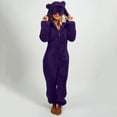 thumbnail image 2 of Front Zip Sherpa Fleece Onesie Hoodies Womens Shaggy Fuzzy Bear Ears Hooded Jumpsuit Winter Pajamas Homewear (M, Purple|Eye Mask), 2 of 6