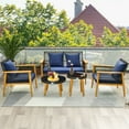 thumbnail image 4 of Costway 5PCS Outdoor Rattan Woven Conversation Set Stable Acacia Wood Frame for Backyard Navy, 4 of 10