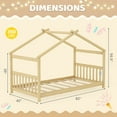 thumbnail image 3 of Costway Twin Size House Bed with Roof Wooden Low Floor Bed No Box Spring Needed Natural, 3 of 10