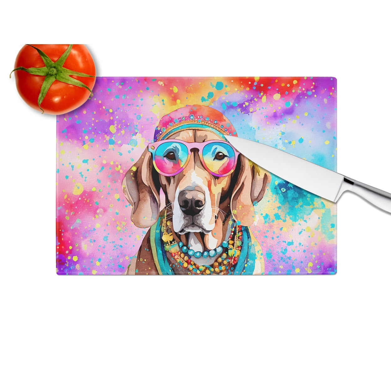 Weimaraner Hippie Dawg Glass Cutting Board Large 12 in x 15 in