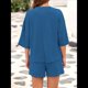 thumbnail image 5 of Conjuntos de Pijama para Mujer, Blusas Extragrandes de 3/4 y Pantalones Cortos con Cintura Elástica, Conjuntos de Estar por Casa. Azul L, 5 of 6