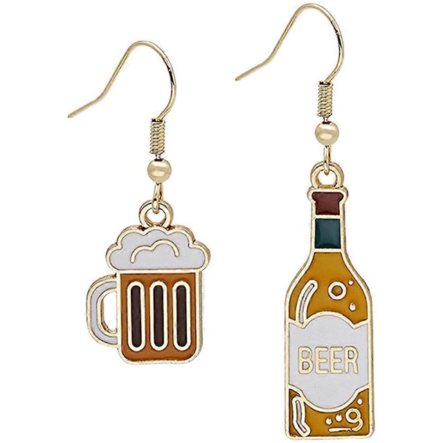 1 Pair Beer Earrings Asymmetrical Beer Cup Beer Bottle Earrings for Women Teen Girls