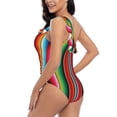 thumbnail image 4 of Zufioo Mexican Serape Blanket Stripes Print One-shoulder Ruffled One-piece Swimsuit, High Elastic Integrated Removable Chest Pad Swimsuit Suitable for Beach, Pool and Vacation-X-Large, 4 of 6