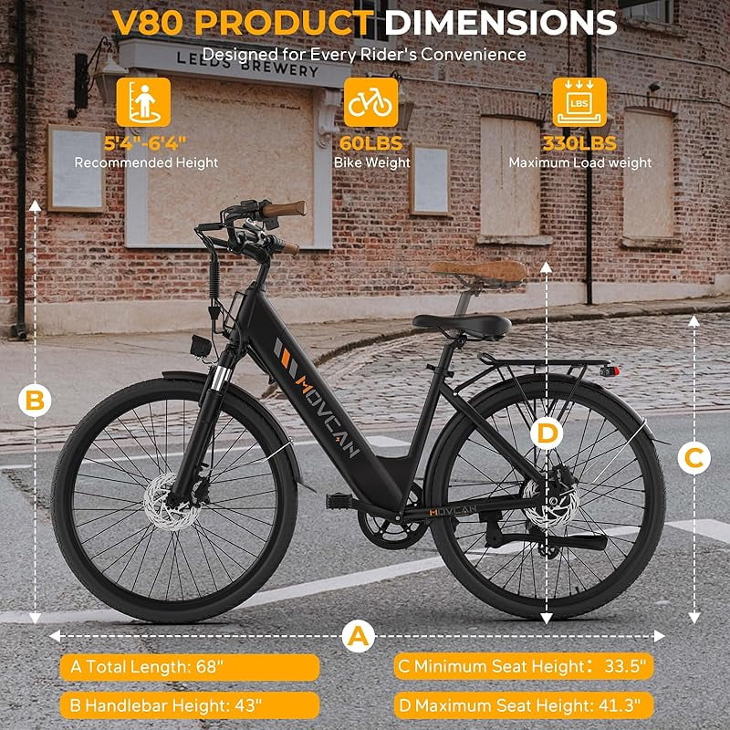 V80 Movcan  Electric Bike, 1000W Motor 28MPH Ebike, 48V 13Ah Removeable Battery, 26''  Cruiser Adult Electric Bicycles up to 70 Miles