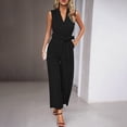 thumbnail image 5 of IUYRTFE Women's Sleeveless V-Neck Tie Waist Wide Leg Jumpsuit One Piece Romper for Summer Parties and Office Wear, 5 of 6