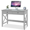 thumbnail image 1 of Lewahom Computer Desk with 2 Drawers, Elegant Home Office Writing Study Desk with Storage, Modern Simple Vanity Desk Console Table for Living Room, Grey, 1 of 4