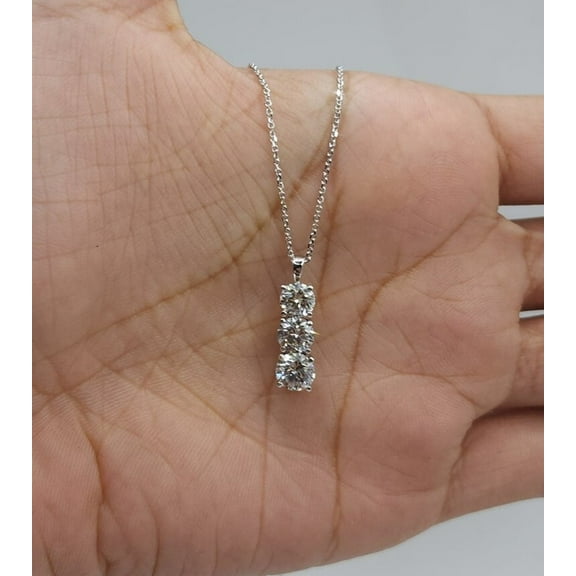 14K White Gold Finish 1.50Ct 3 Stone Journey Lab Created Diamond Pendant Necklace