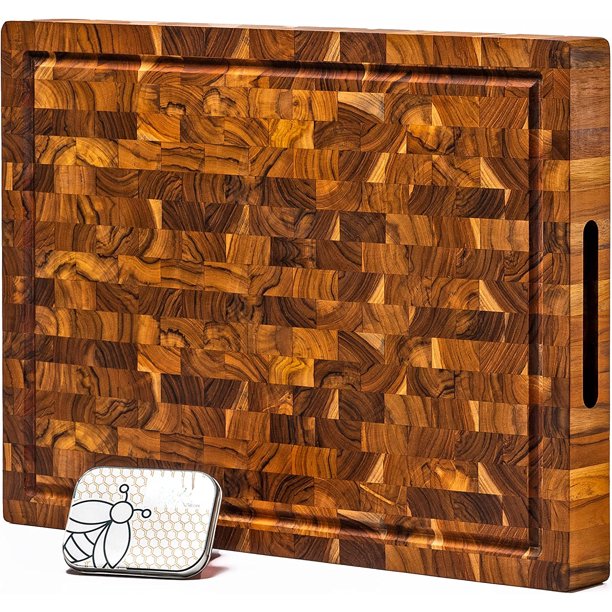Large End Grain Butcher Block Cutting Board [2” Thick] Made of Teak