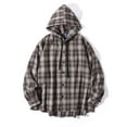 thumbnail image 2 of RYDCOT Men's Retro Lazy Style Hoodie Shirts Casual Drawstring Button Down Plaid Cardigan Jackets Long Sleeve Stylish Hooded Top Fall Winter Brown, 2 of 4