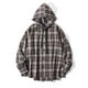thumbnail image 1 of Blusa de manga larga con capucha para hombre, estilo holgado, a cuadros, con botones y cordón ajustable, de poliéster., 1 of 4