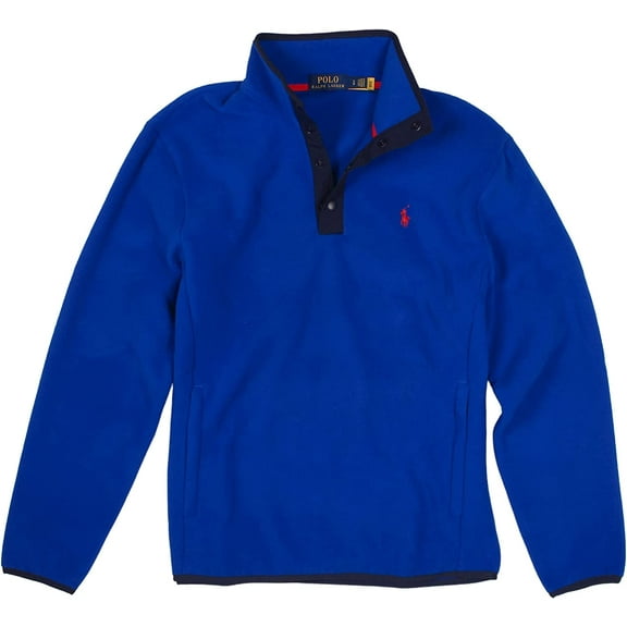 Polo Ralph Lauren Men's 1/4 Snap Long Sleeve Jacket Fleece (Blue, XX-Large, 2XL)