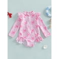 thumbnail image 2 of WIFORNT Toddler Girls Rash Guard Swimsuits Bow Pattern Zip Up Long Sleeve Stand Collar Baby Girls Swimwears, 2 of 7